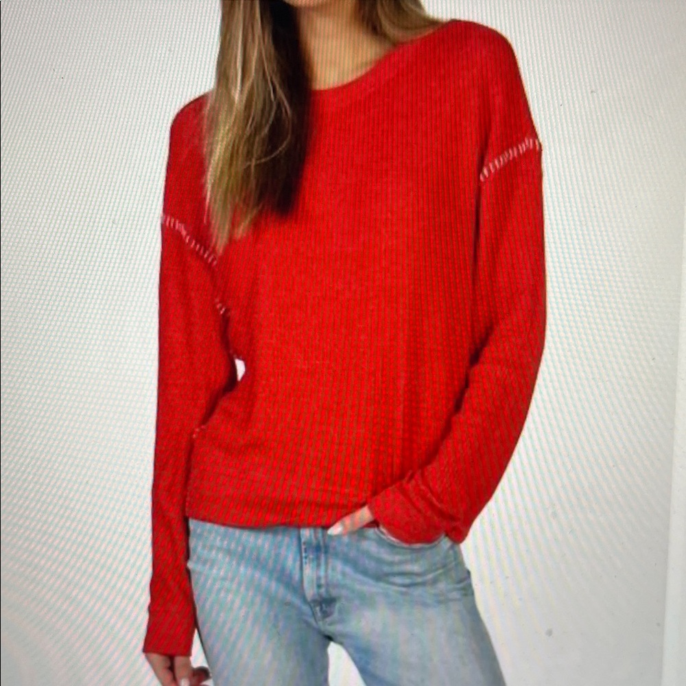 NWT Dylan Brushed Waffle Blanket Stitch Sweatshirt